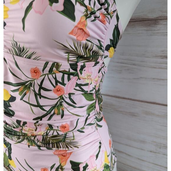 Patpat Tropical Lemon Print Pink Retro Look Halter One-piece Bathingsuit Small - Picture 3 of 4